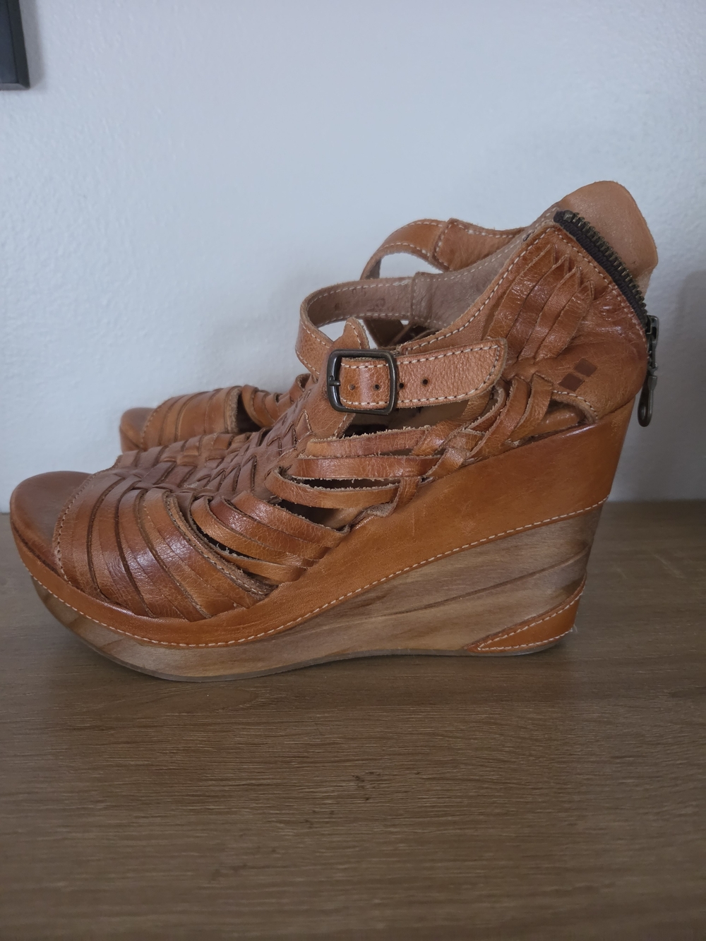 BedStu Leather Wedge Sandals - Tan - Picture 1 of 13